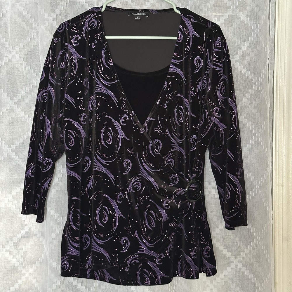Notations Purple Velvet Top Faux Wrap Glitter XL‎ Whimsigoth Holiday Dark Fairy
